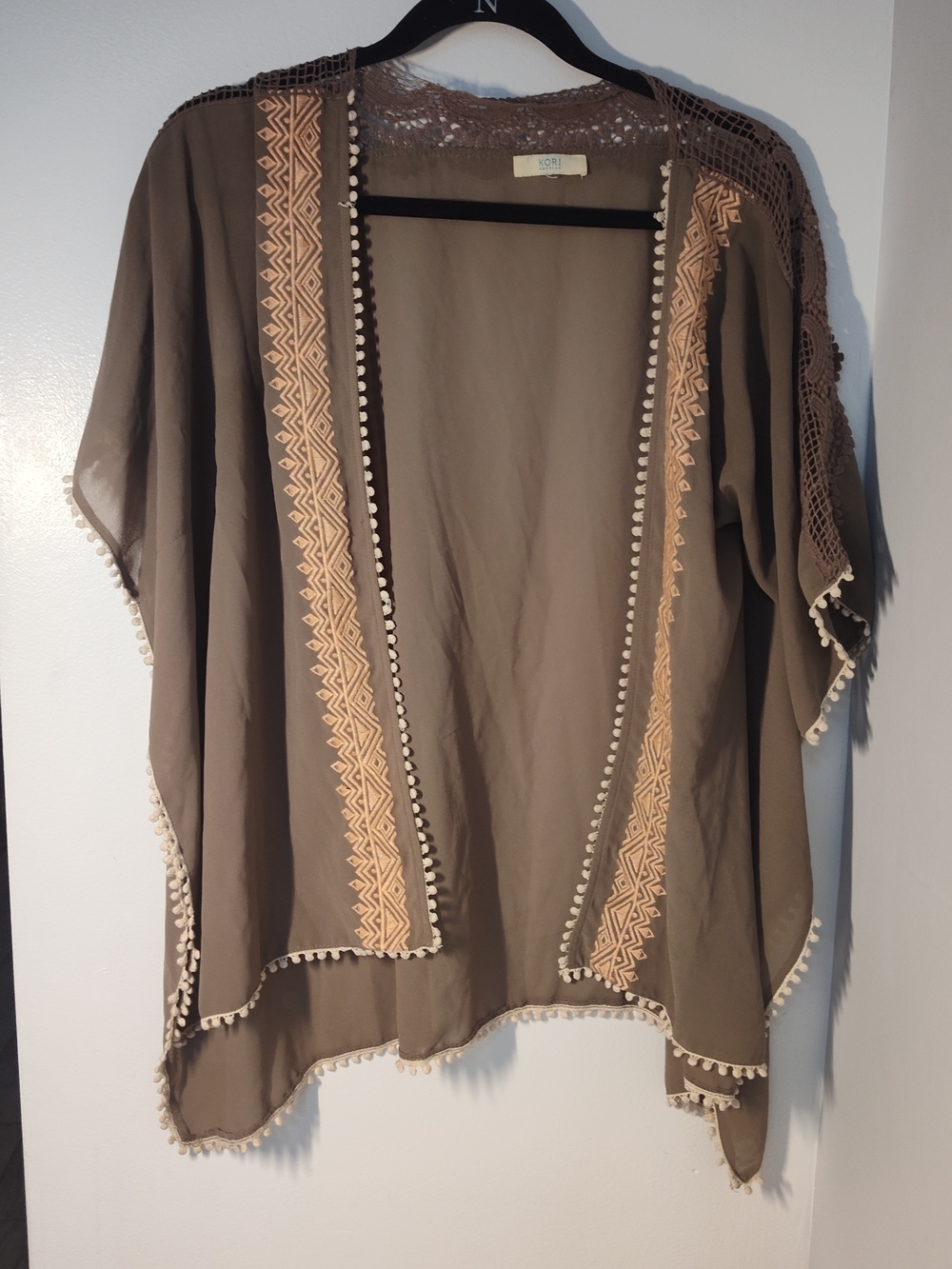 Kori Taupe and Cream Embroidered Pomtrim Kimono #582